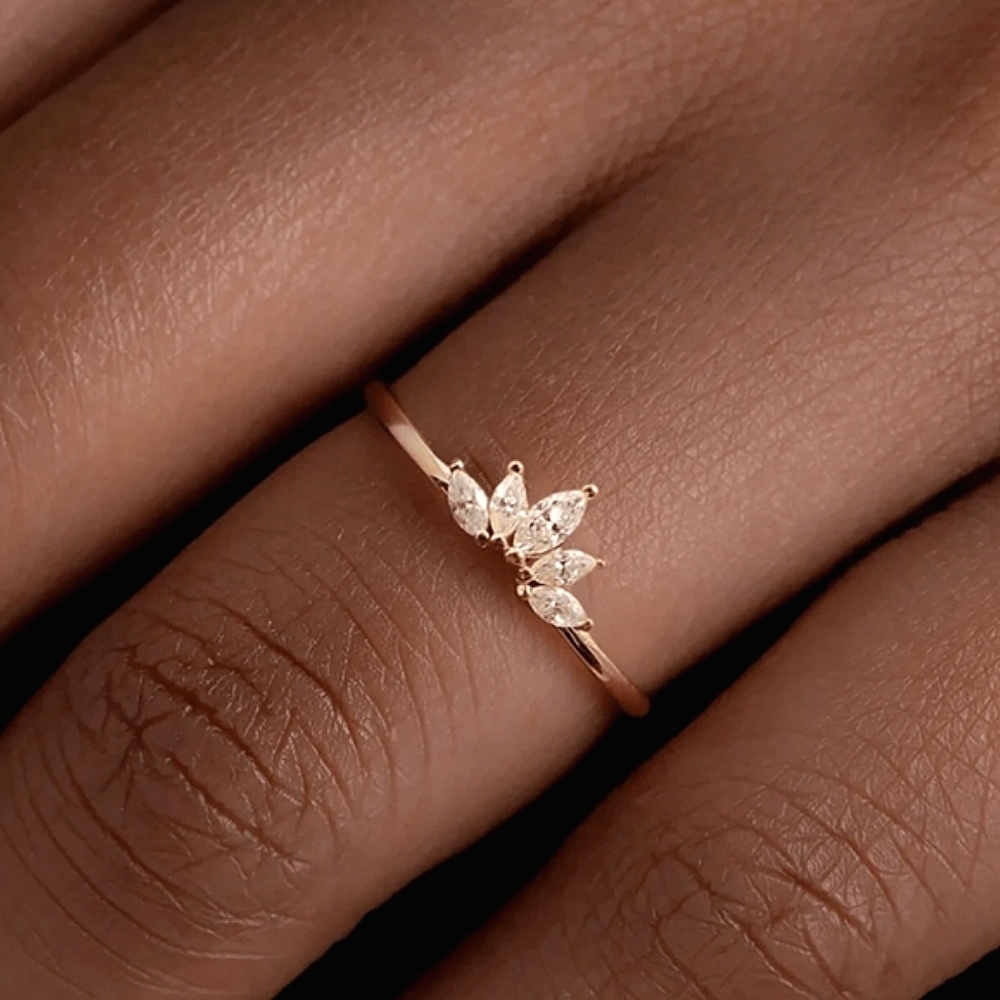 Size 7 .925 Sterling Silver Rose Gold CZ Marquise Floral Bloom Dainty Ring NWOT
